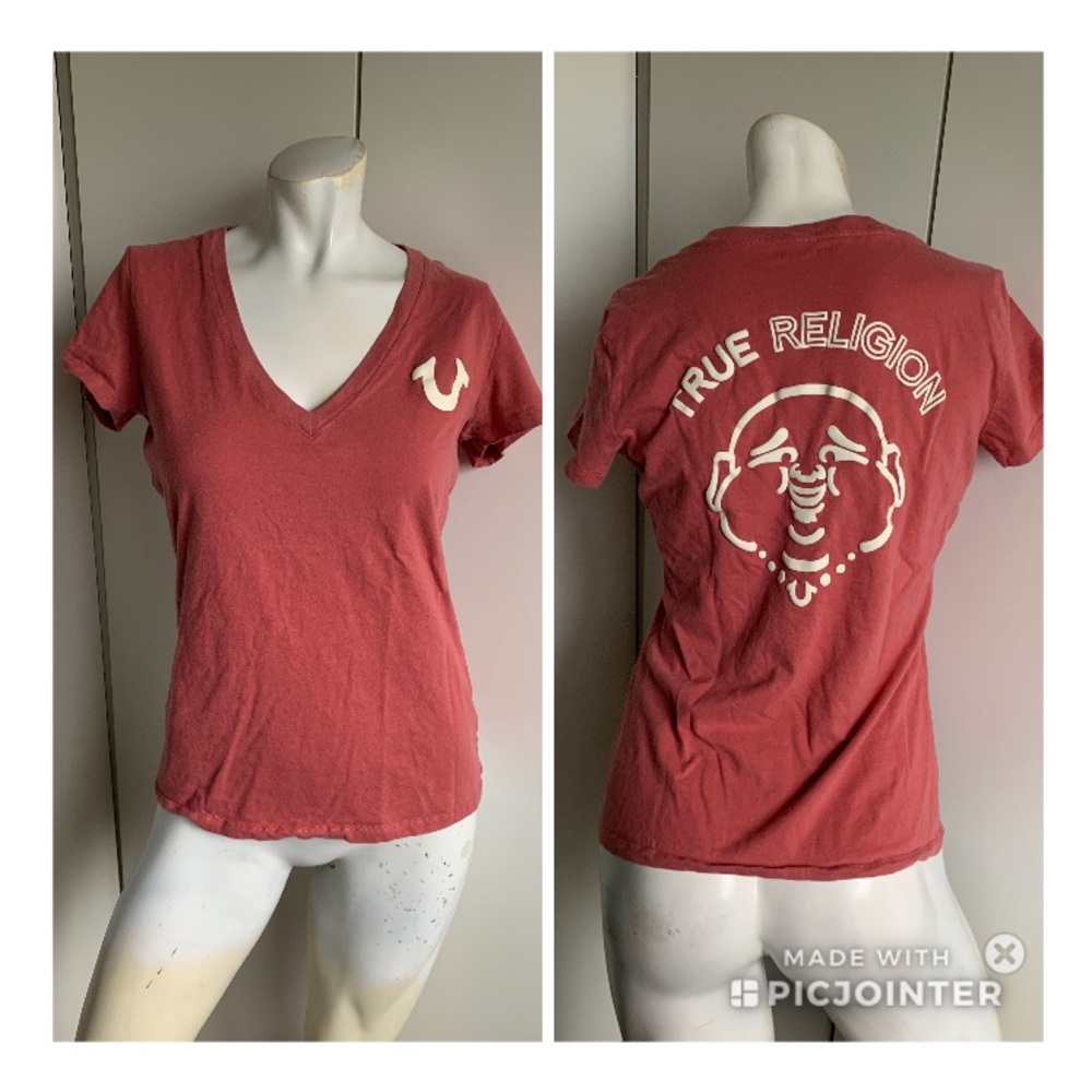 True Religion size small dusty rose pink V-neck short sleeve T-shirt